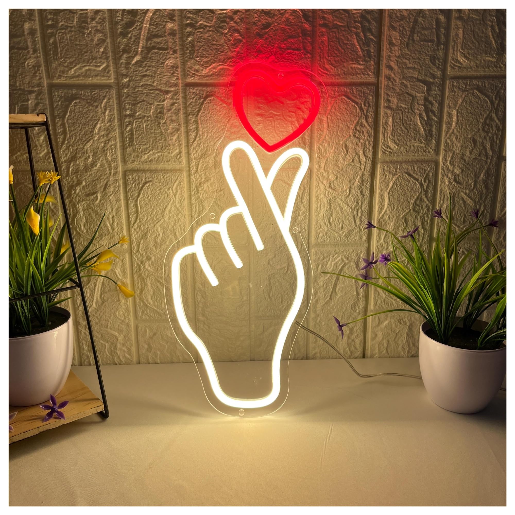 RONGCH Hanging Art Signs Finger Heart Neon Sign Bedroom Nursery Cozy Home Spaces Business Restaurant Convenience Stores Supermarket 40cm