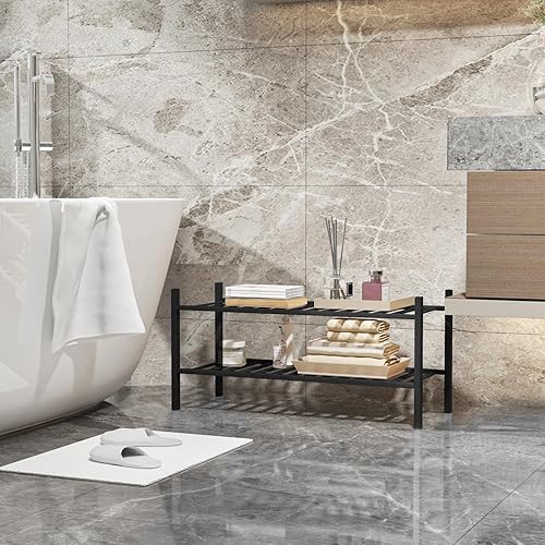 Miniatura 6 de Z&L HOUSE Zapatero de 2 niveles para armario, zapatero apilable de bambú para entrada, pasillo, baño, estante multifuncional para zapatos, color