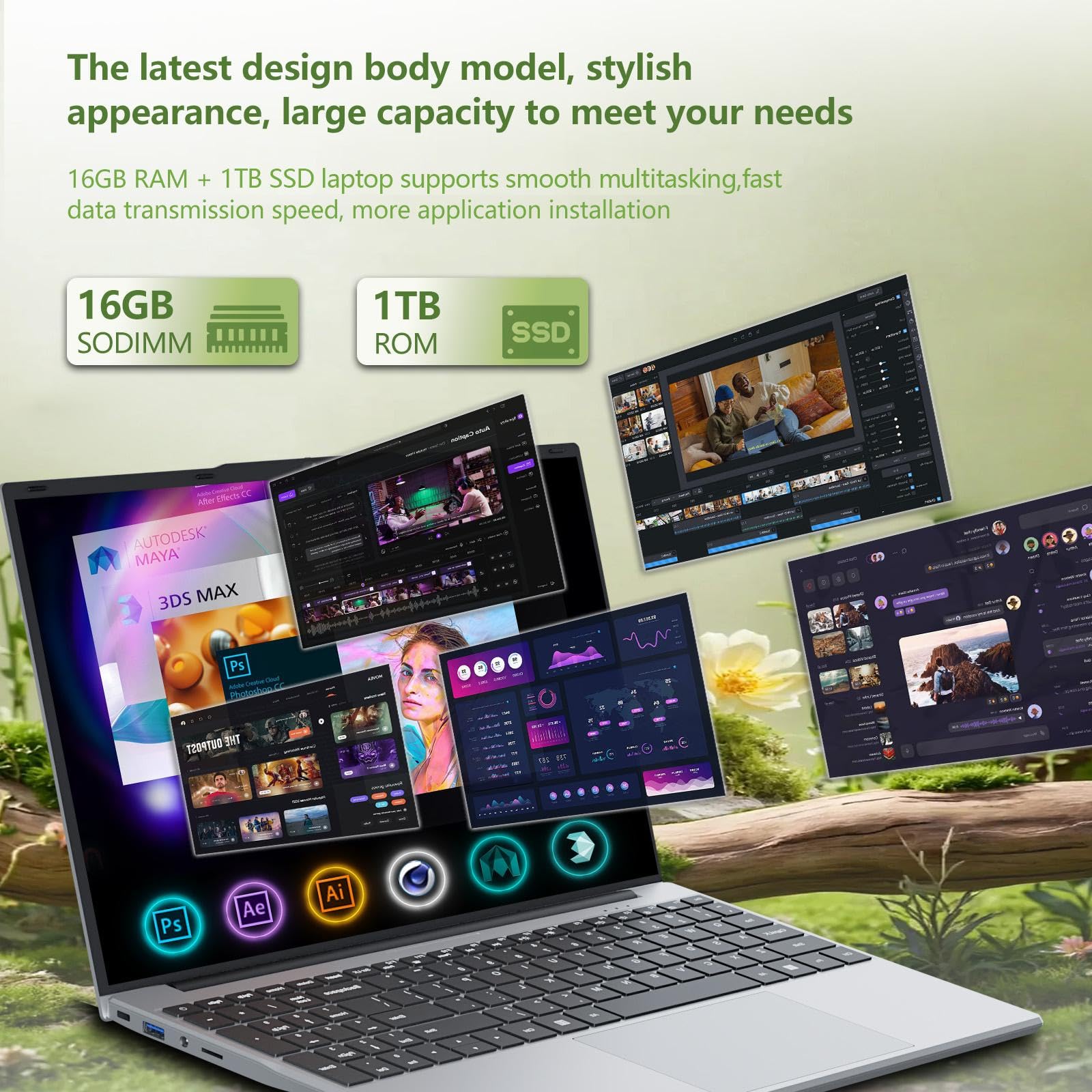 Portatile PC 15,6 pollici, Notebook N150 fino a 3,6 GHz (migliore di N95), Laptop 16 GB DDR4 RAM 1 TB SSD, Dotato display 1920x1080, Win 11 Pro, 2*USB3.0, HDMI 4K, WiFi 5 Computer portatile