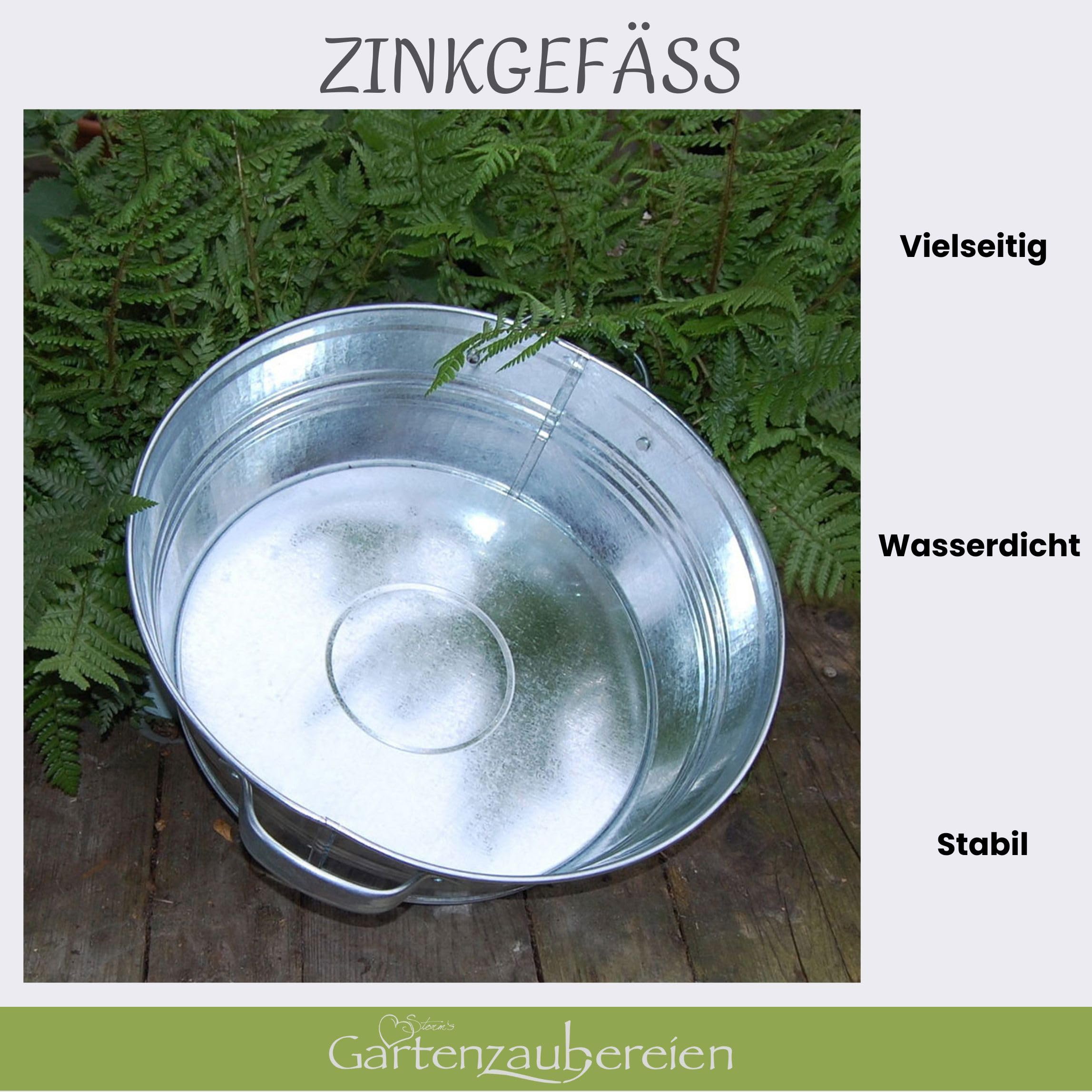 Storm's Gartenzaubereien Runde - Zinkwanne 13 Liter mit stabilen Griffen zum Bepflanzen oder als Miniteich