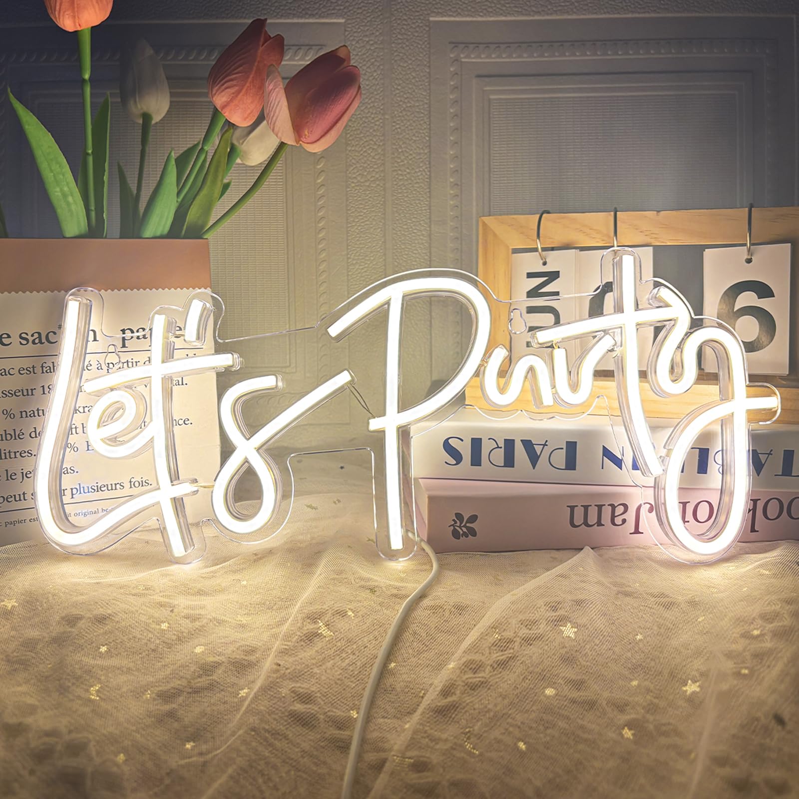 Weeddy Girls Let's Party-Warm White Let's Party Neon Sign Warm White Led Neon Light Signs For Wall Decor