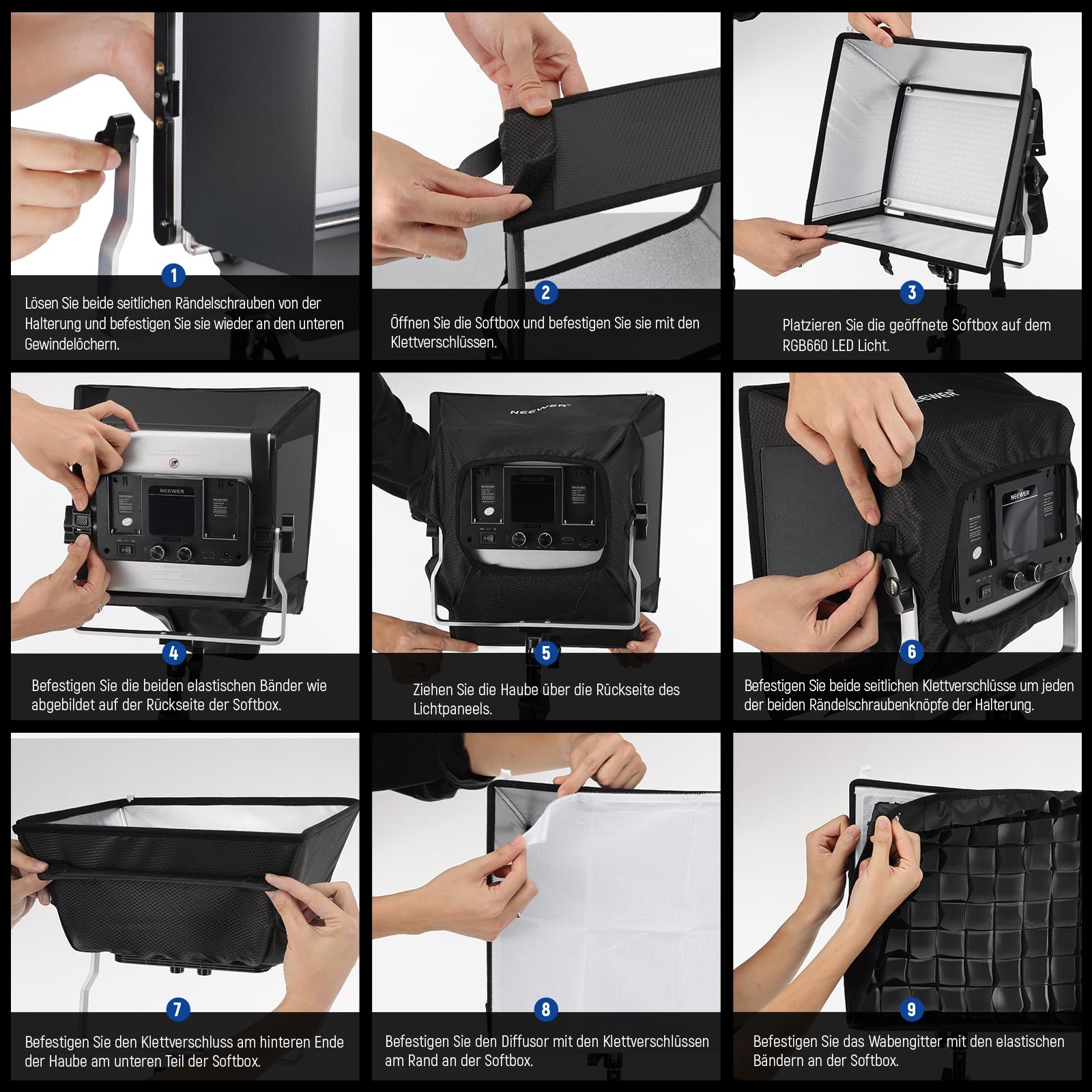NEEWER verbesserter Softbox Diffusor für NL660 RGB660 PRO II LED Video Lichtpaneel, 12,6" x 11,6", faltbar mit Gitter/Tasche/Verdunkelungshaube, schnelle Einrichtung für weiches Licht, NS4S