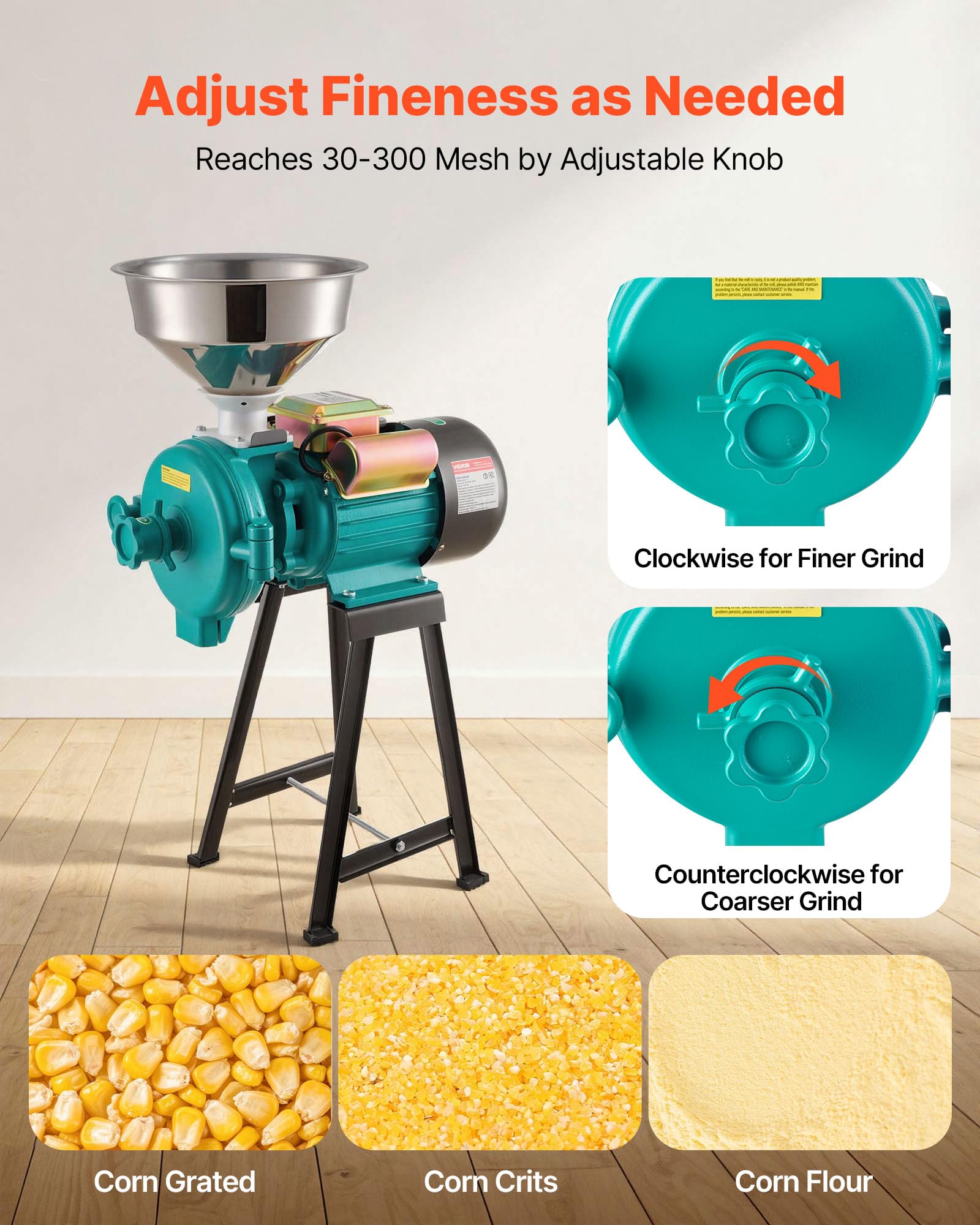 VEVOR Macchina per Polverizzazione Cereali Spezie Grano, Polverizzatore in Ghisa da 2200 W ad Alta Velocità con Piedini in Gomma Antiscivolo, per Cereali Secchi, Spezie, Caffè, Mais e Pepe - 4