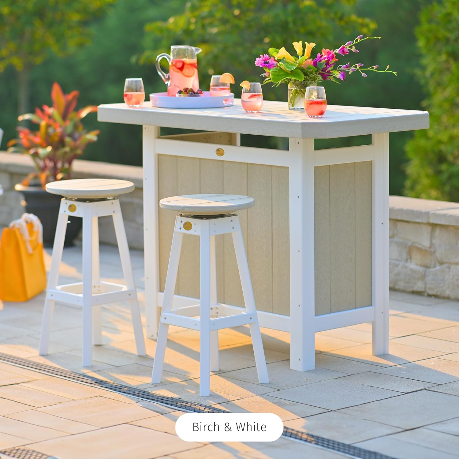 LuxCraft Poly Outdoor Serving Bar Table, Made with Recycled Plastics - Made in USA (Weatherwood & Black)
