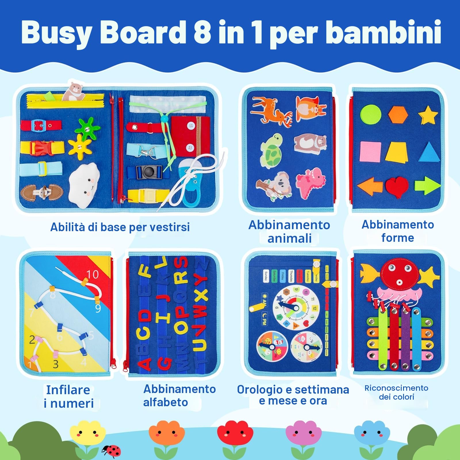 Busy Board Giochi Montessori 2 3 4 5 Anni, Pannello Sensoriale Bambini Montessori Giochi Educativi, Gioco da Viaggio Regali per Bambini