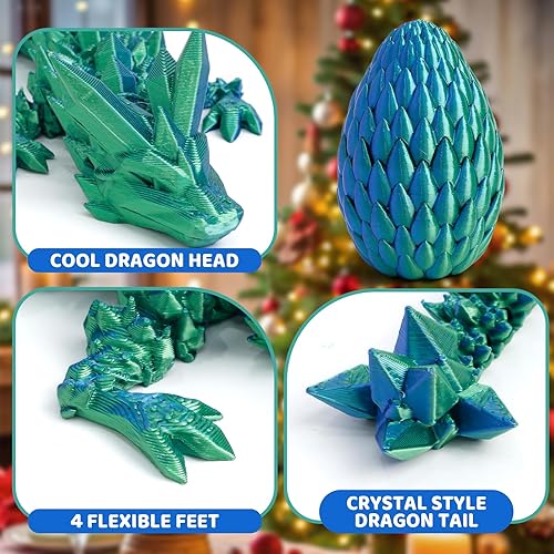Miniatura 5 de Flavery Huevo de dragón  Juguete sorpresa con dragón flexible y brillante nacarado, juguete de regalo impreso en 3D, decoración de figura (dragón de