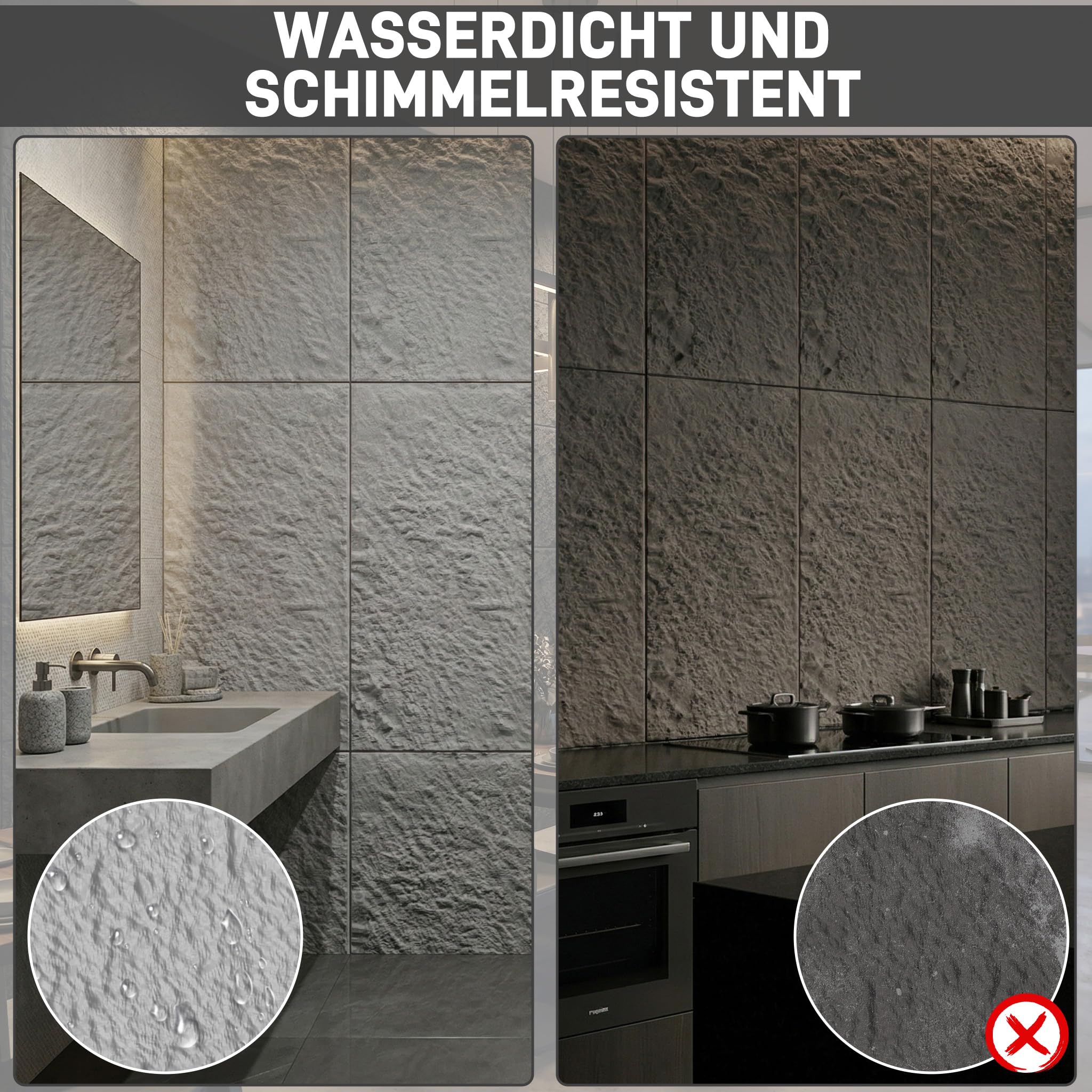 Aufun 3 paneles de pared 3D con aspecto de piedra, 120 x 60 cm, 3 cm de grosor, revestimiento de pared de poliestireno para interiores, paneles ligeros de techo y placas de pared, imitación piedra