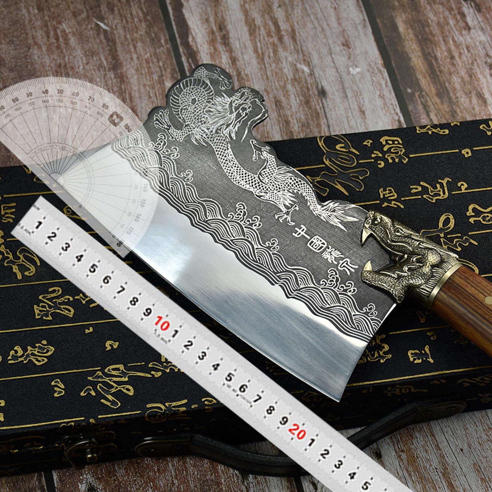 Guang Couteau de Cuisine Chinois Professionnel 7CR17MOV en Acier à Haute teneur en Carbone forgé Couteau de Chef à hacher Ultra Tranchant pour Couper Les os et la Viande