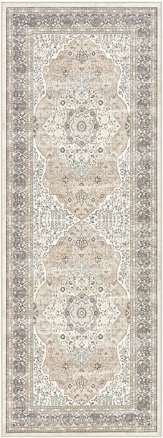Washable Rug 3x8 Hallway Runner Rug-for Entryway Bedroom Kitchen Room Corridor Decor -Stain & Fade Resistant Non Slip Backing Carpet,Ultra-Thin Vintage Long Carpets(Camel/Beige)