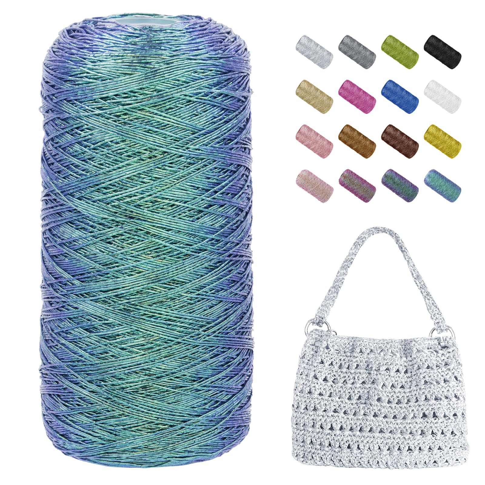 Uiopa Metallic Macrame Cord 1mm x 480m, Glitter Yarn for Crocheting Bags, Polyester Cord Sparkle Macrame Yarn for Crocheting Pendants, Home Decor, DIY Crafts