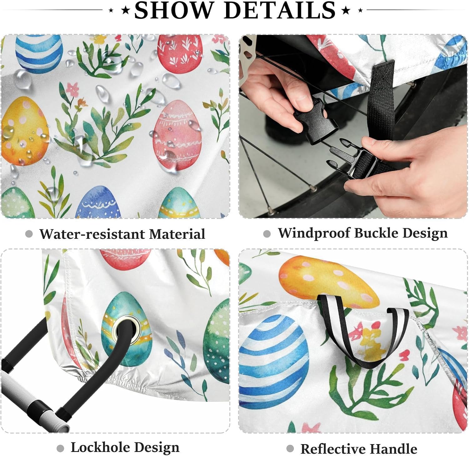 ALAZA Watercolor Easter Eggs Bike Cover Waterproof Outdoor Ebike Bicycle Covers Tarp Protection for 1/2 Bikes, Sun UV Dust Wind Proof