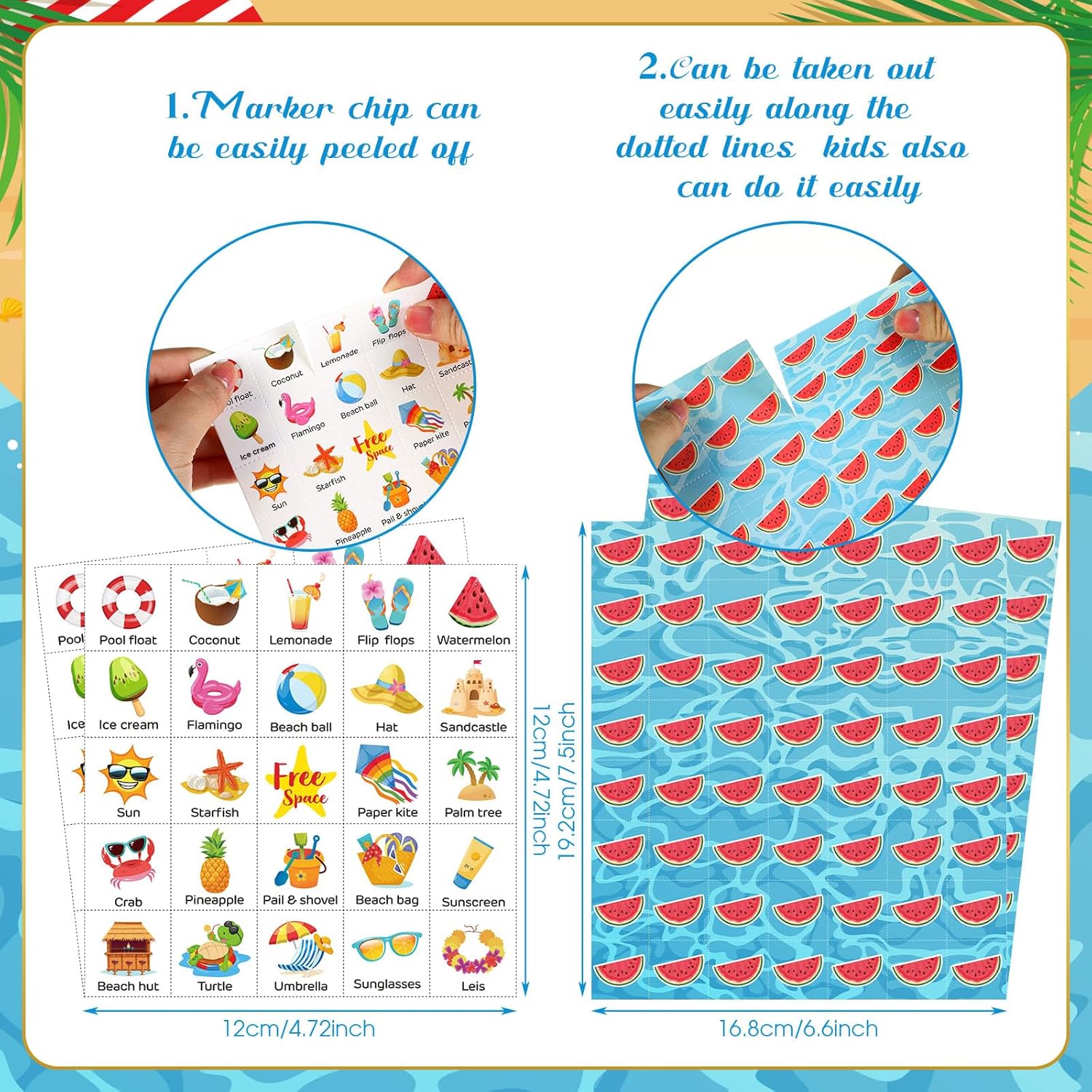 Liliful 35 Pcs Summer Bingo Games 24 Players Beach Party Bingo Cards Hawaii Party Games for Boys Girls Adults Family Classroom Activities Tropical Beach Luau Party Favors Supplies