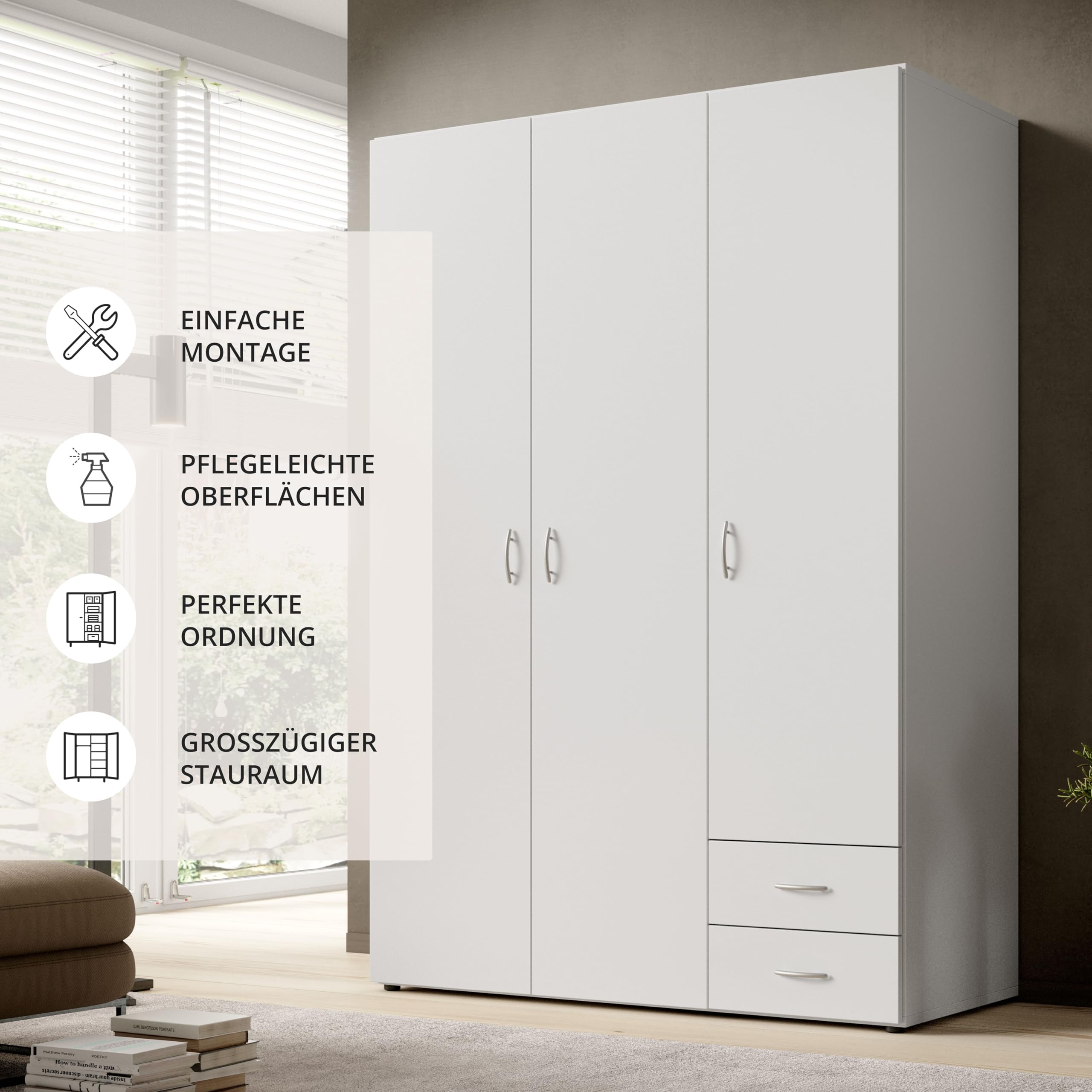 Stella Trading BASE Kleiderschrank Schrank Drehtürenschrank in Weiß 120 x 177 x 52 cm – Bild 5