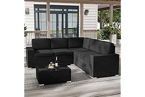 LayinSun 6-Piece Black Rattan Patio Sofa and Coffee Table Set