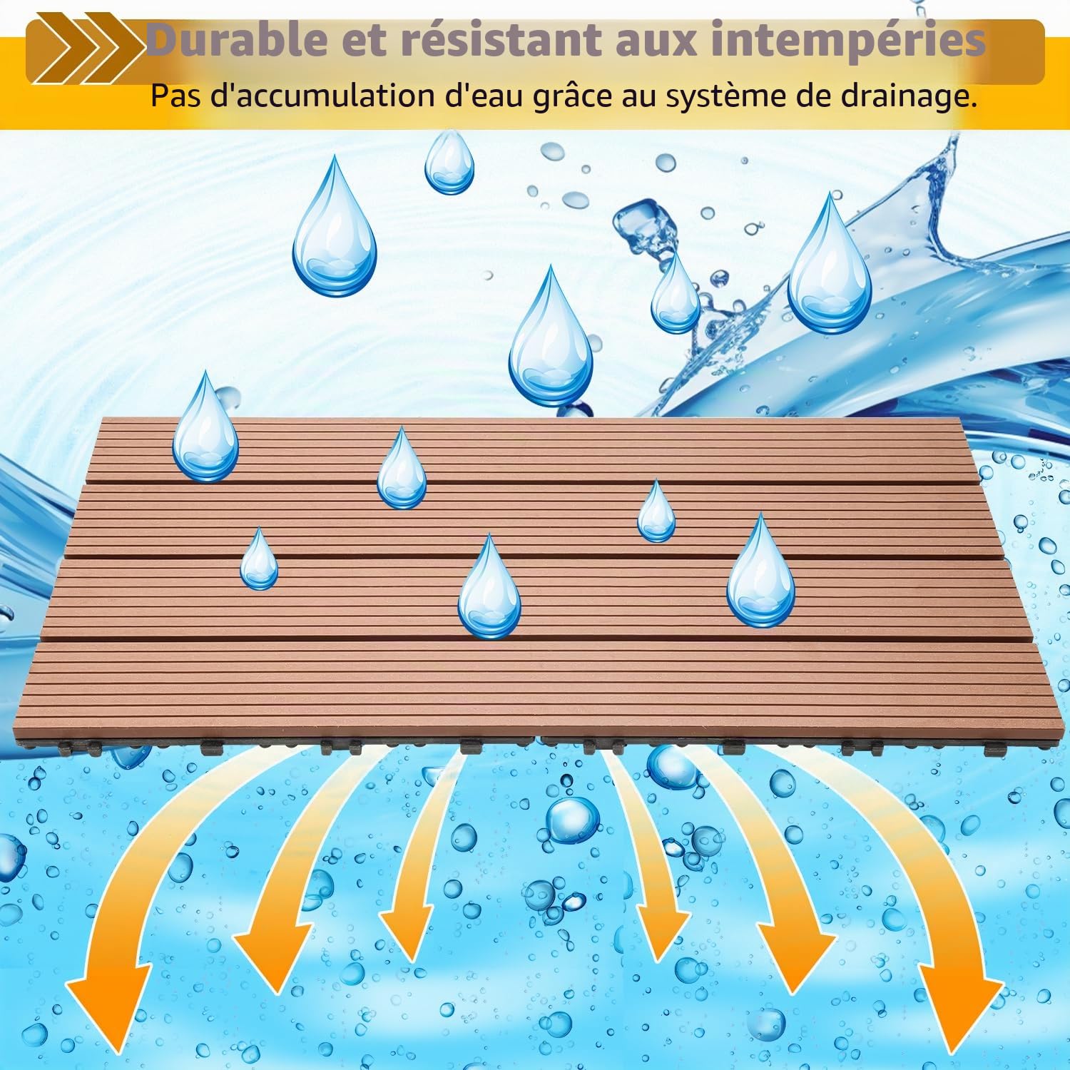 Lospitch Dalles de terrasse WPC 30 x 60 cm - Lot de 6 dalles en bois pour 1 m² - Aspect bois - Pour jardin, balcon, terrasse - Avec système de drainage et de clic