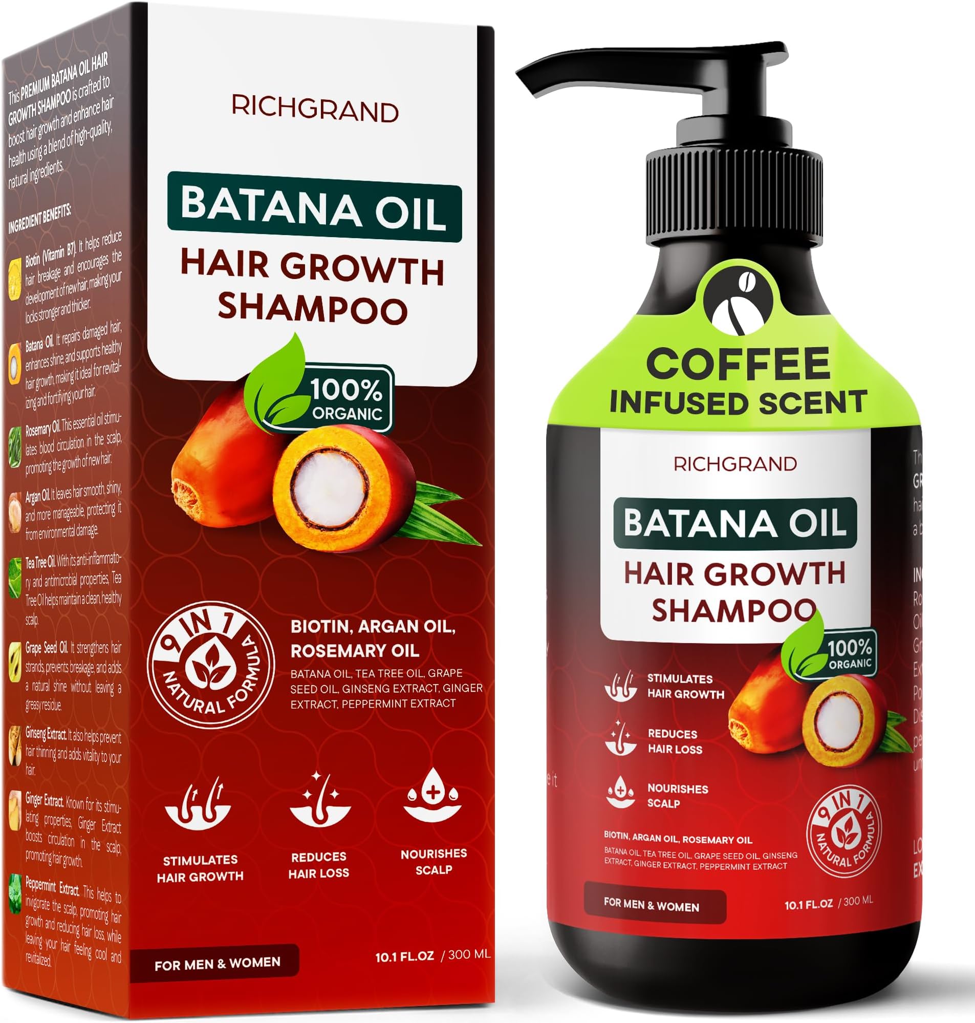 Batana Oil Shampoo for Thinning Hair - Volumizing Biotin & Rosemary Formula - Sulfate Free Thickening Shampoo for Women & Men - Natural Batana Extract for Scalp Health, Strength & Shine - 9-in-1 Blend