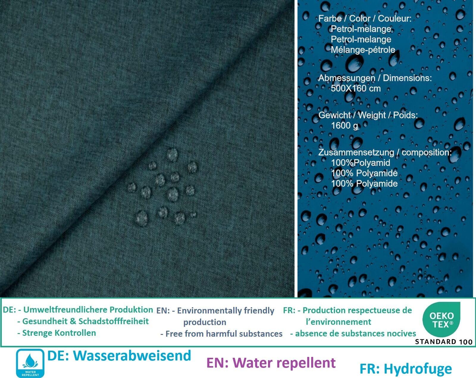 Fabrics-City Petrol-melange nylon materiał wodoodporny, tkanina Cordura, lekka tkanina outdoorowa 200 g/m², do plecaków, szycia, na kemping, wędrówki, wytrzymała tkanina nylonowa, 160 x 500 cm, 5593
