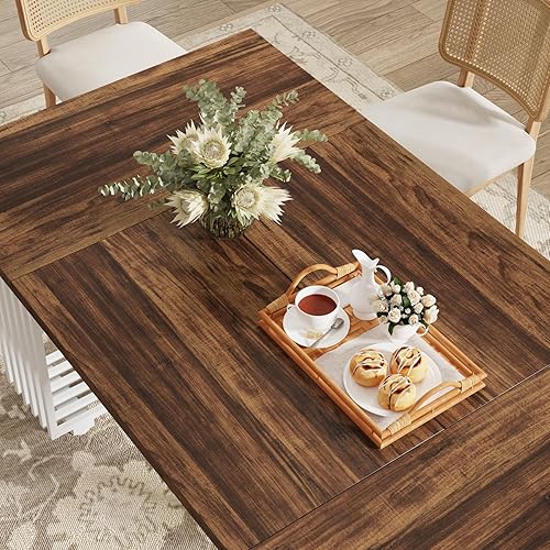 Miniatura 4 de Tribesigns Mesa de comedor moderna para 6-8 personas, mesa de comedor de madera de 70.8 pulgadas de largo, mesa de cocina marrón con patas de metal