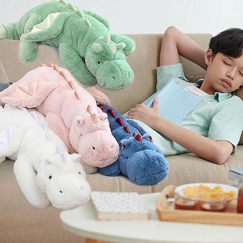 Miniatura 6 de ARELUX Lindo dragón de peluche de animales de peluche, suave peluche de pterosaurio verde mullido, almohada de dinosaurio con alas para niños y