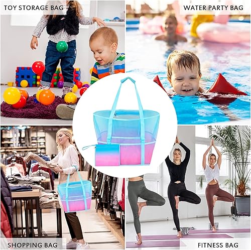 Miniatura 6 de Bolsa de playa de malla, bolsa de playa grande para niñas y mujeres, bolsas de natación para piscina con cremallera, 10 bolsillos, bolsa de playa