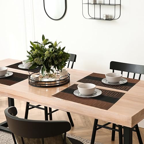 Miniatura 6 de fanquare Manteles individuales a rayas de 18 x 12 pulgadas, manteles individuales de PVC para mesa de comedor, manteles individuales duraderos