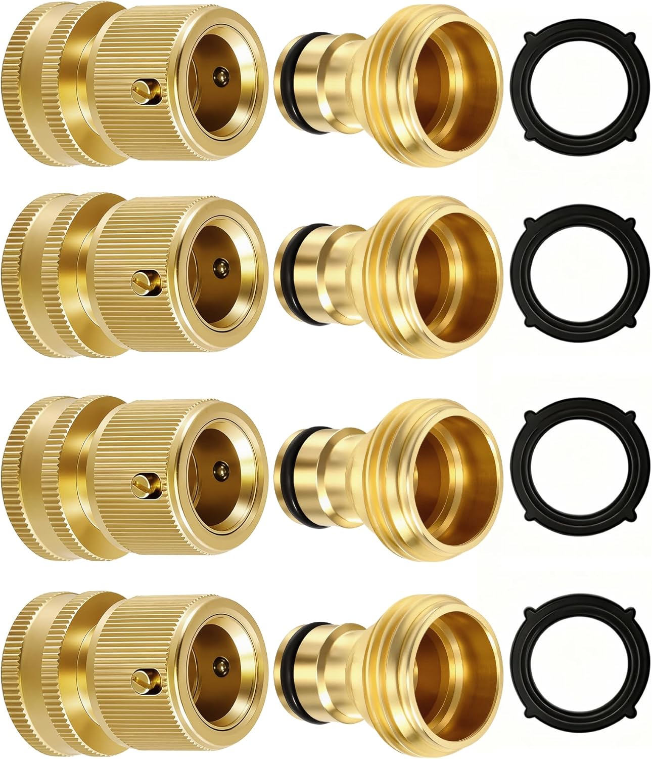RainPoint Quick Connect Hose Fittings 3/4" GHT - Solid Brass Garden Hose Connectors, No-Leak Design & Universal Fit for Instant Connection (4 Sets)