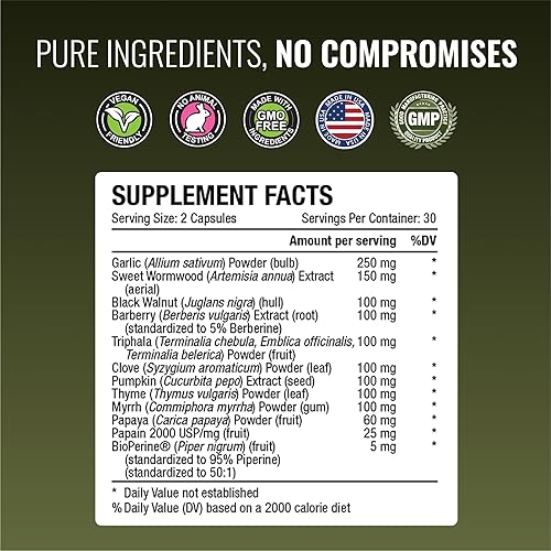 Miniatura 4 de Approved Science Parastrin - 120 Cápsulas - Limpia y mejora la salud intestinal - Nuez negra, bulbo de ajo, papaína 2000, BioPerine - Vegano