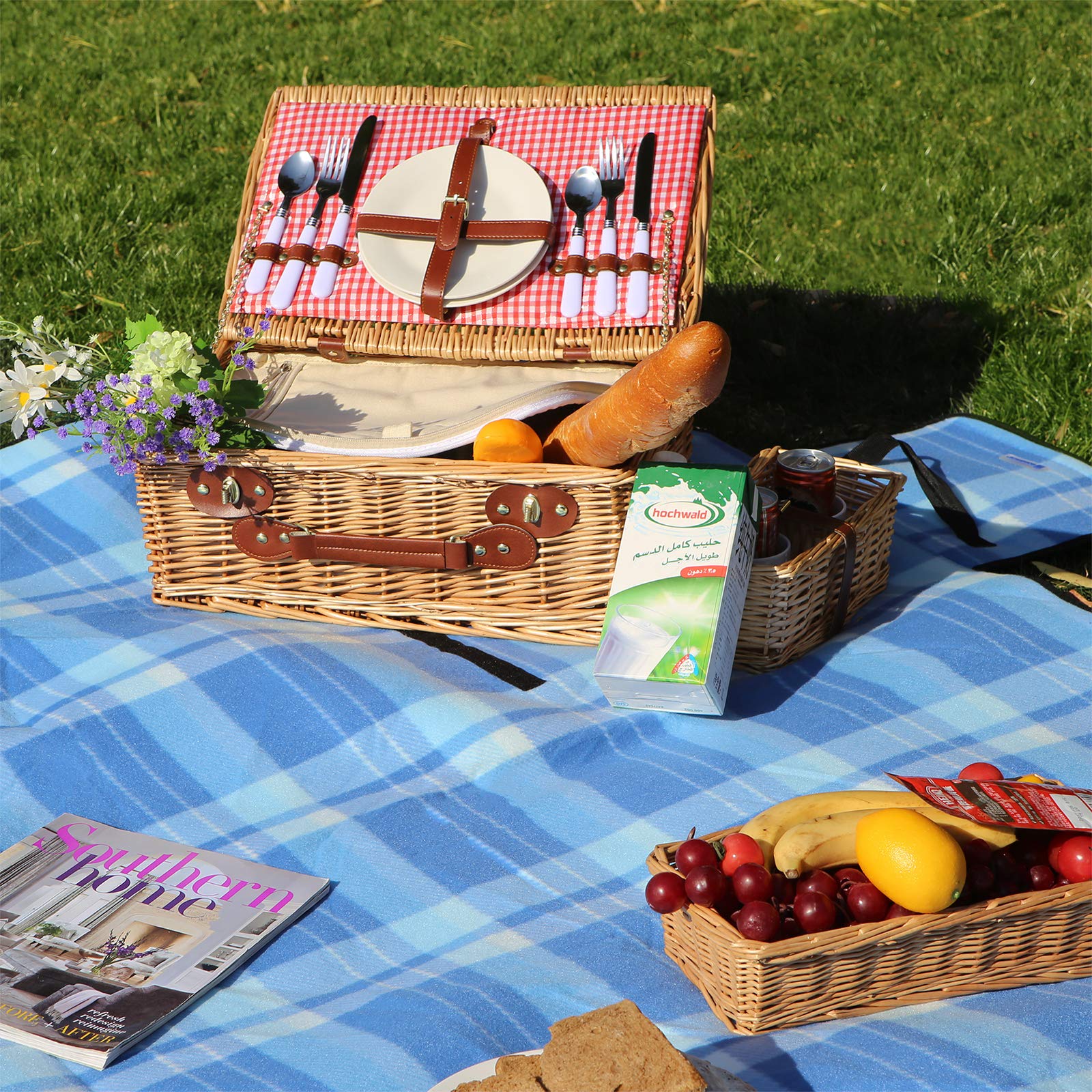 NUZAMAS Coperta Da Picnic Gigante 200x200 Cm – Impermeabile In Tessuto Oxford 600D – Tappetino Pieghevole Per Spiaggia, Campeggio, Prato – Blu Navy Quadretti - 6