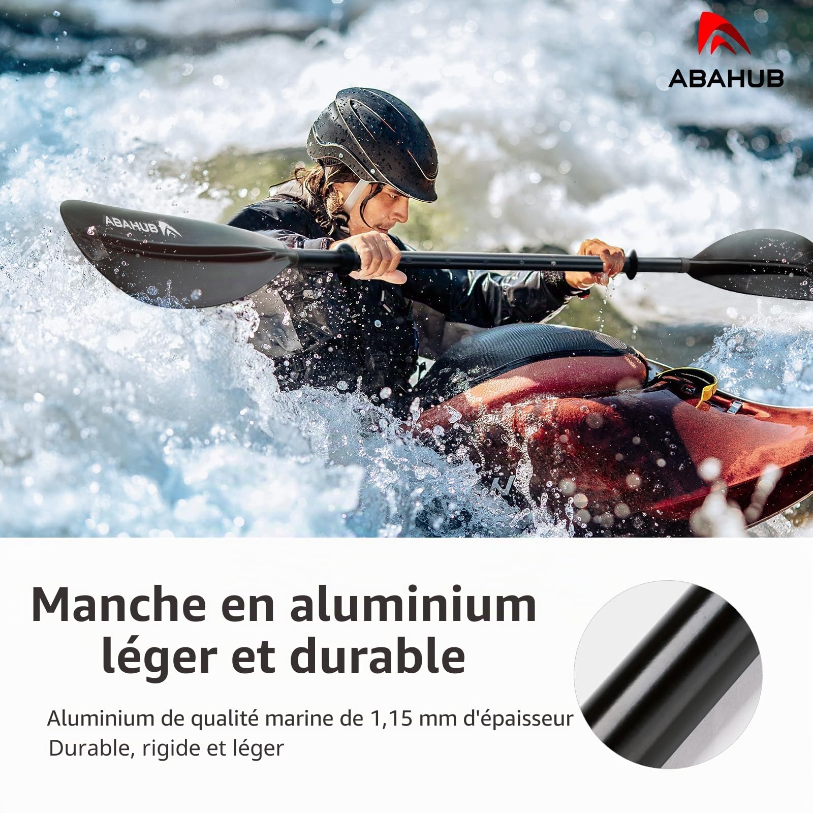 Abahub Pagaie Kayak réglable 220cm à 240cm Rame Double Paddle Aluminium avec Paddleline pour Kayak Aviron Bateau Canoë, Lames en Plastique Noir/Blanc/Bleu/Vert/Orange/Jaune/Turquoise