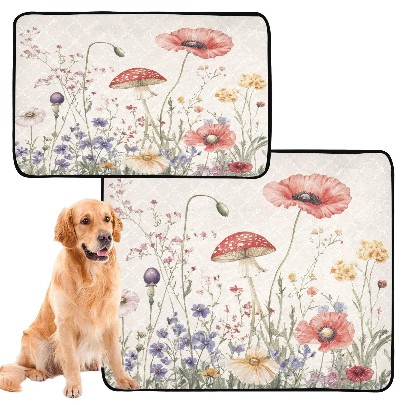 Burbuja Retro Floral Twig Washable Pee Pad for Dogs, Absorbent Leakproof Puppy Training Pad Reusable & Waterproof & Non-Slip Whelping Pad for Playpen