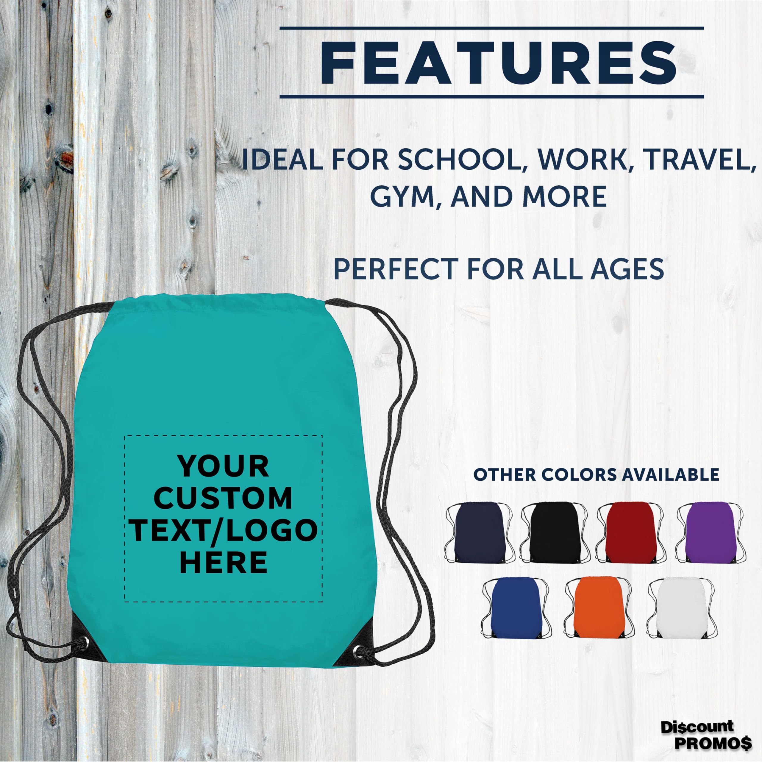 Custom Black Trim Drawstring Backpacks Set of 10/50/100 - Dettaglio