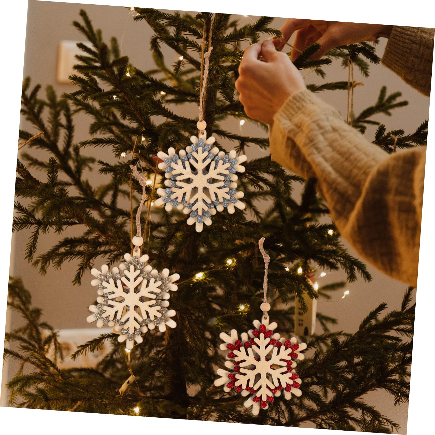 5 Sätze Hölzerner Weihnachtsbaum Schnee Dekorationen Girlande Zwerge Schneeflocken Ornamente Weihnachtsdeko Hängende Dekoration Für Weihnachten Weihnachtsbaumschmuck 6 Stück * 5 MAGICLULU