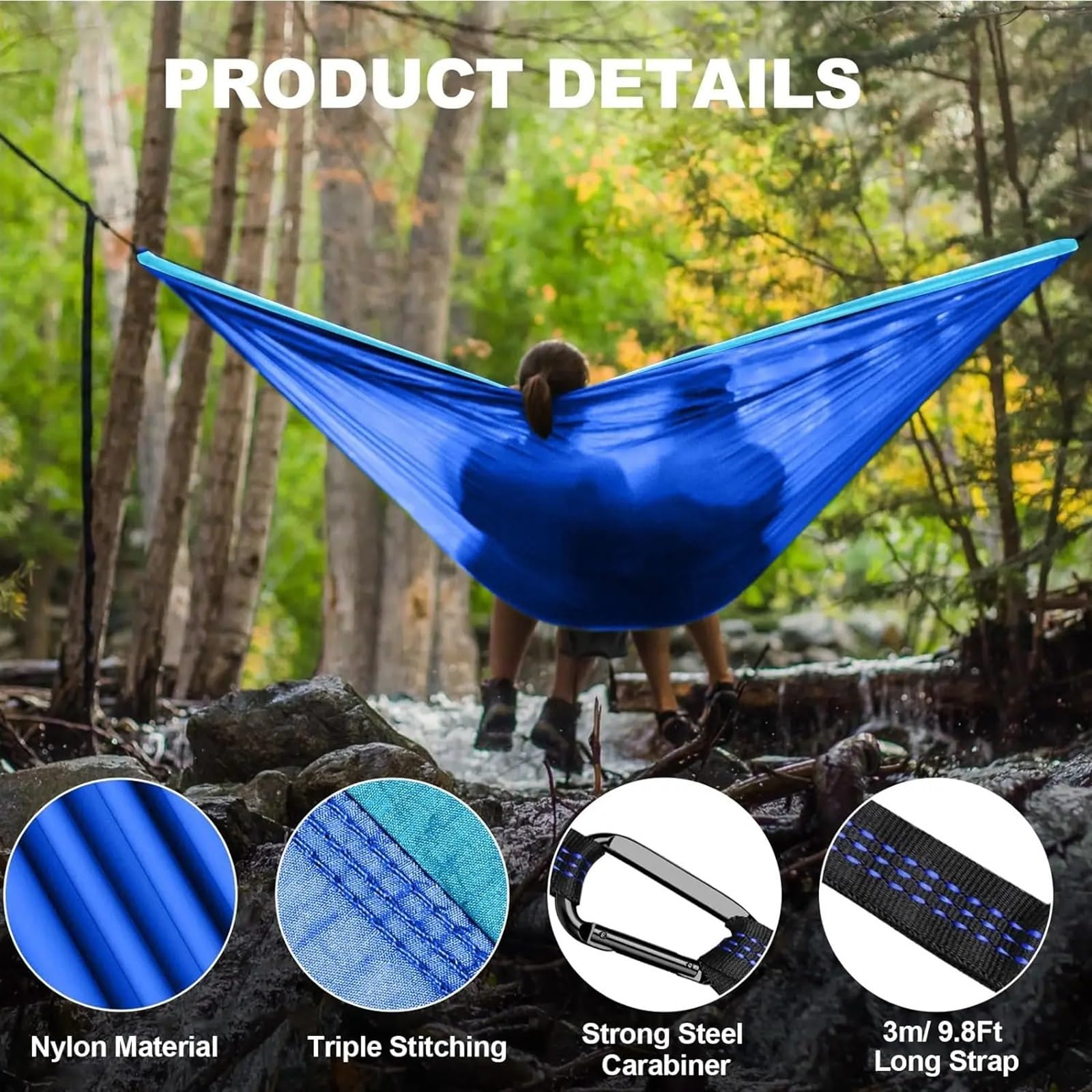 Amaca portatile da campeggio per 2 nylon paracadute tessuto leggero appeso altalena per spiaggia giardino escursionismo semplice doppia amaca per relax all'aperto