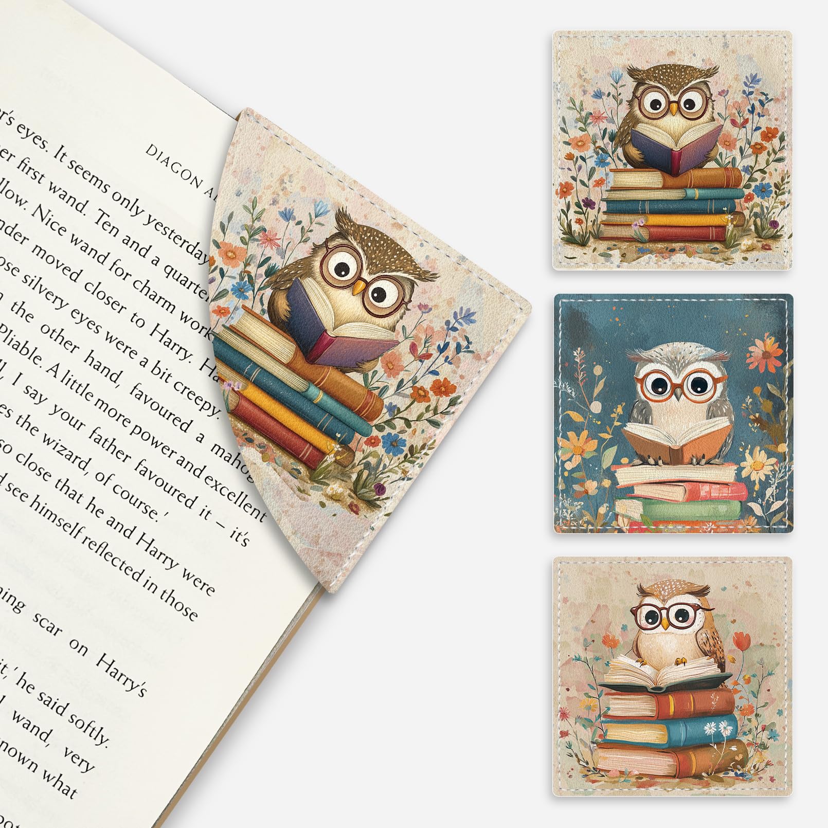 Cute Owls Corner Bookmarks, Funny Leather Book Accessories for Book Lovers, 3 Pcs Reading Book Page Markers for Women Men Student Teacher Retirement Birthday Gifts โ image 1
