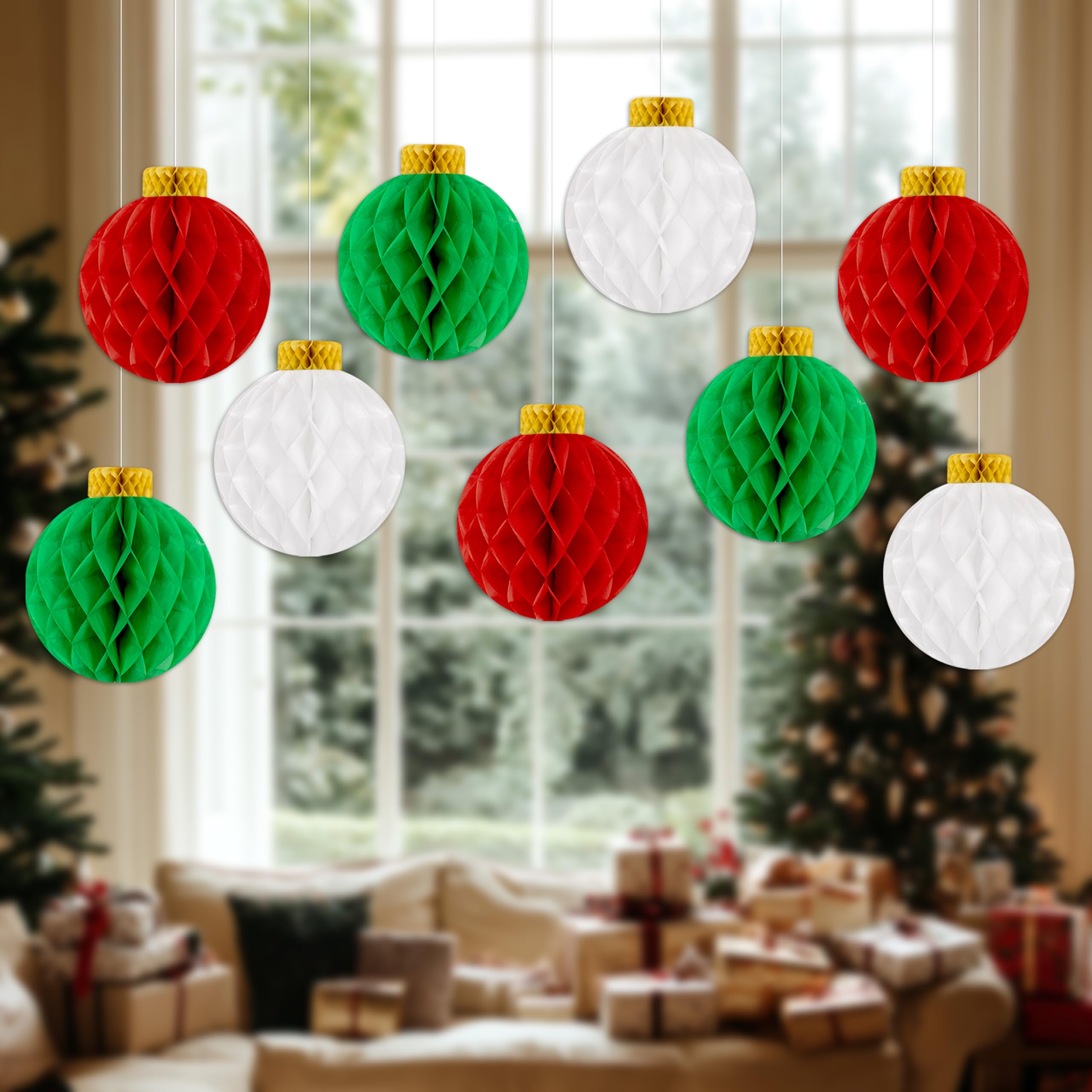 Christmas Party Decorations Honeycomb Balls, 9PCS Large Paper Hanging Ornaments Indoor for Table Centerpieces, Xmas Holiday Classroom Supplies