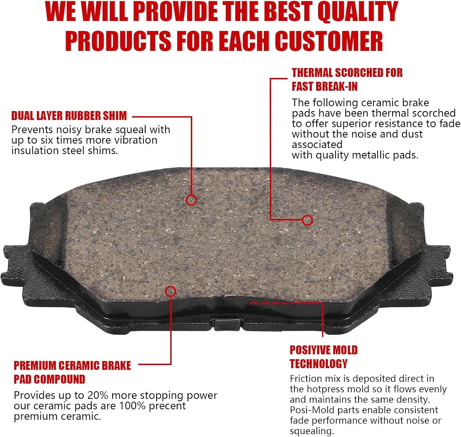 Front Ceramic Brake Pads with Hardware Kit for 2006-2015 Lexus IS250