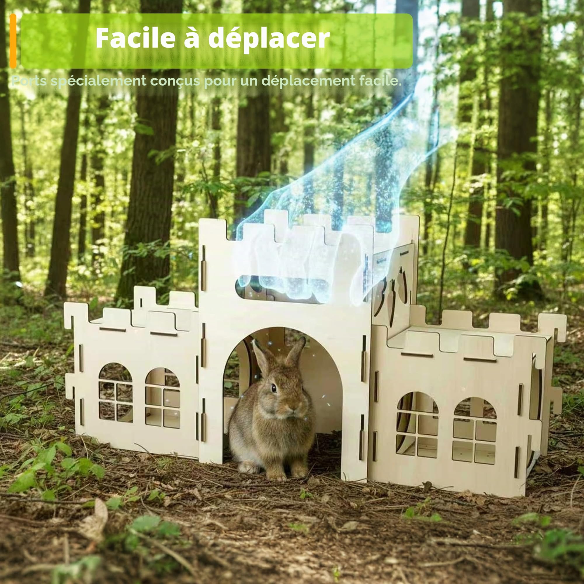 HIIMALEX Cachette de château de Lapin Extra Large pour l'intérieur - Balcon divisé pour Lapins - Tour d'escalade avec Tunnel - Maison Stable pour Lapins, furets, cochons d'Inde, Hamsters