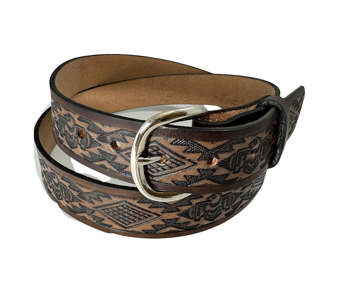 Native Indian Design Handmade Mens Leather Belt with Buffalo