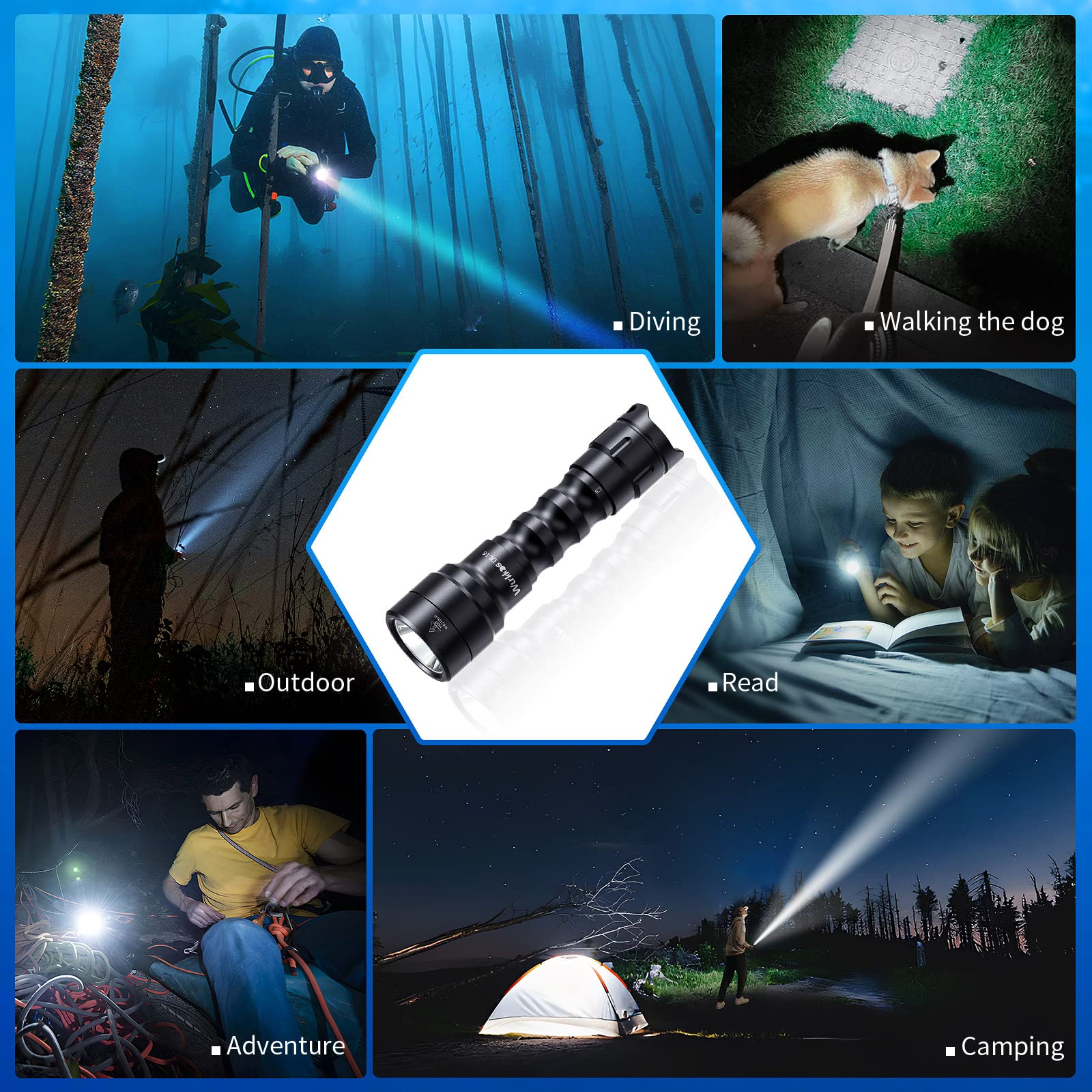 Wurkkos DL16 Tauchlampe, 2000 Lumen Tauchen Taschenlampe Wiederaufladbar, IPX8 Wasserdicht, 1* SST40 LED Unterwasser Taschenlampe mit und Ladegerät