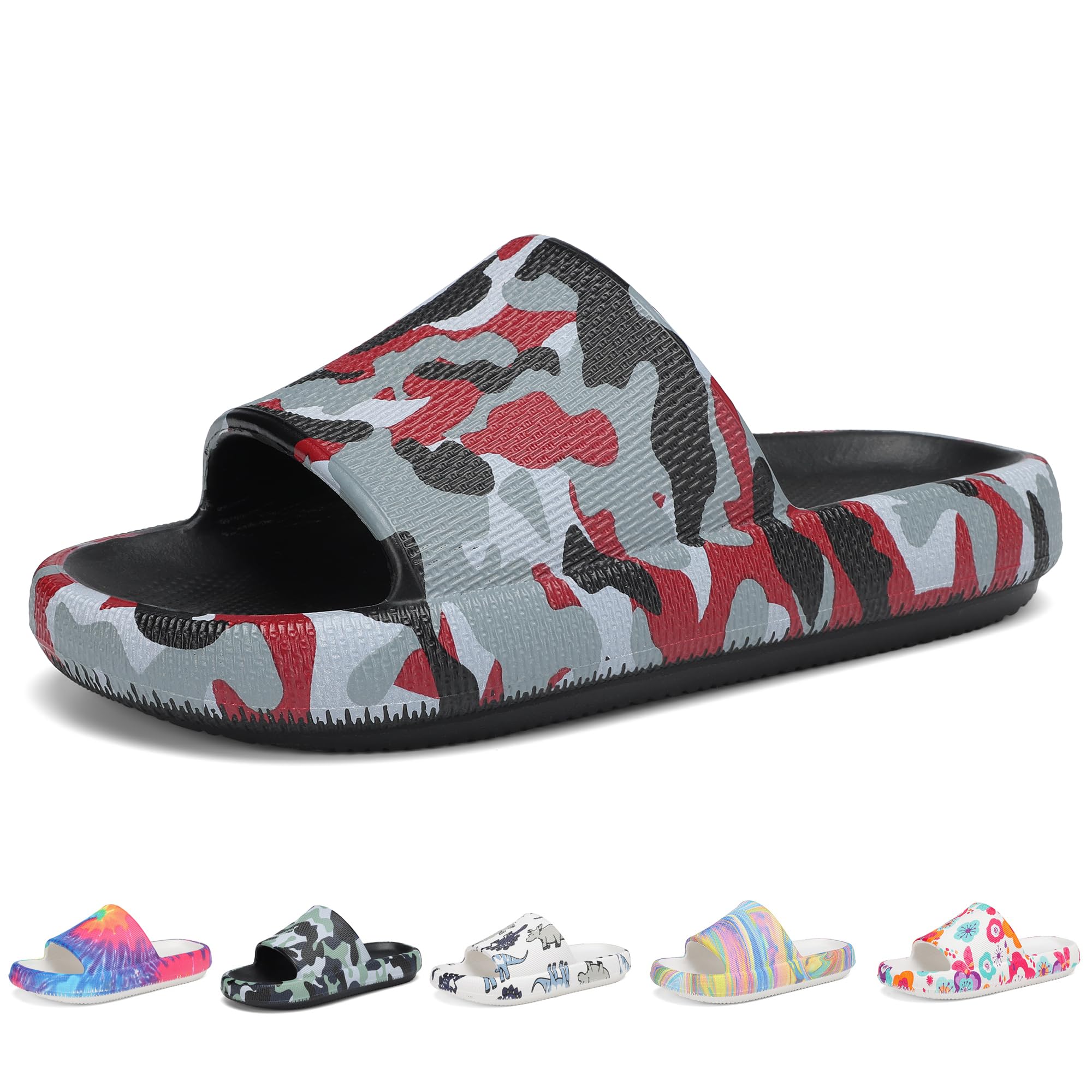 Boys and Girls Cloud Wide Slides for Kids – Non-Slip Summer Slippers Lightweight Beach, Pool, and Indoor Shower Sandals