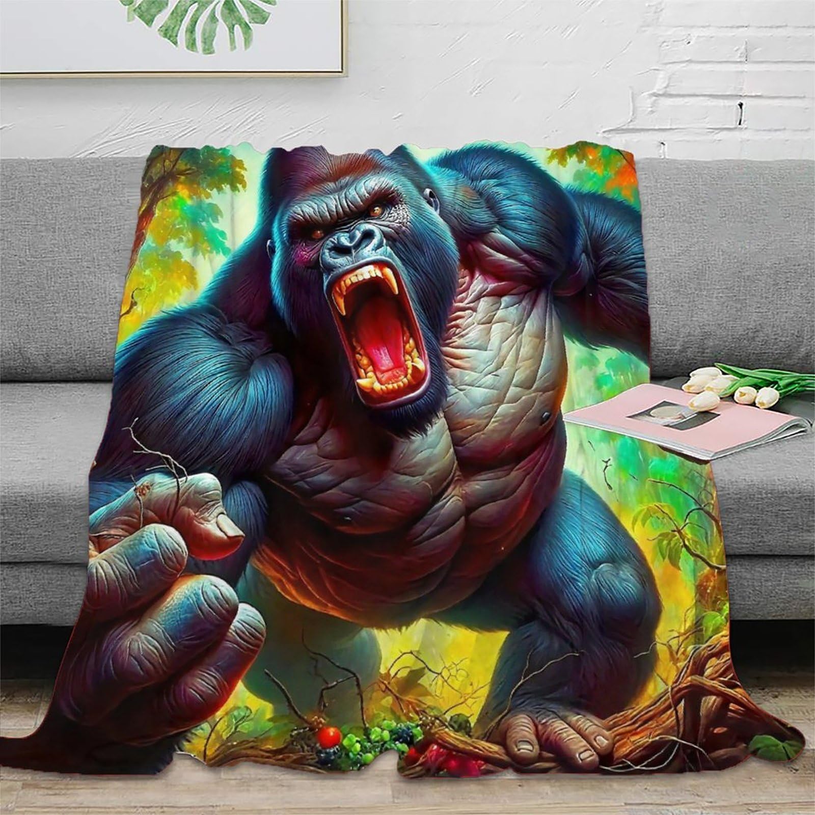 Couverture gorille 3D douce, le cadeau réconfortant idéal pour lit d'ado