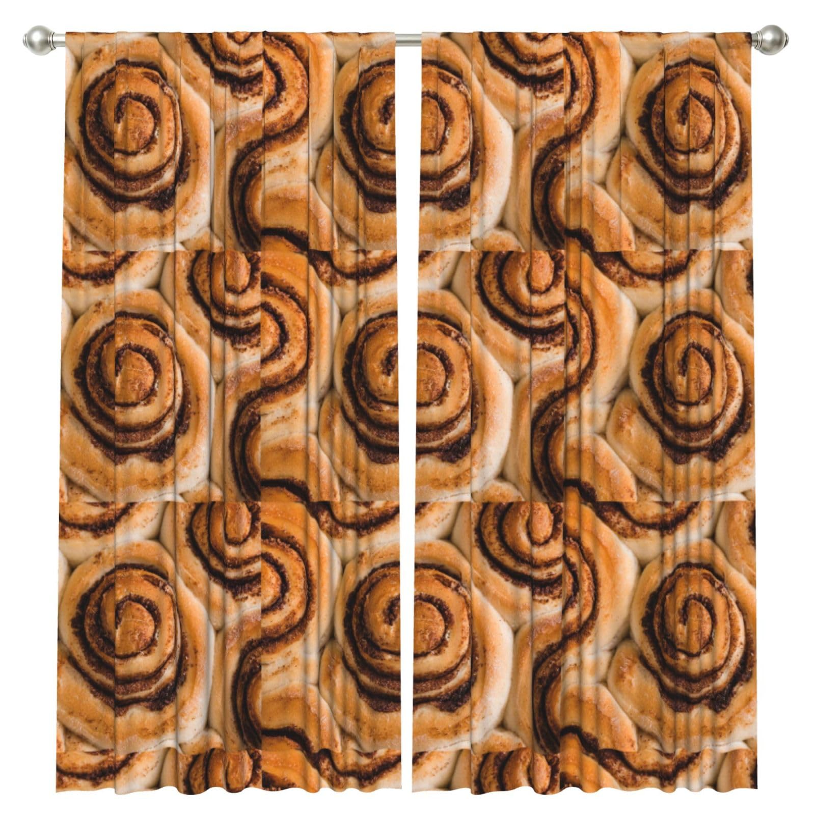 InOmak Delicious Cinnamon Rolls Bread Pattern, 2 Panels Window Curtains 52 x 84 Inch Blackout Curtains for Living Room Bedroom