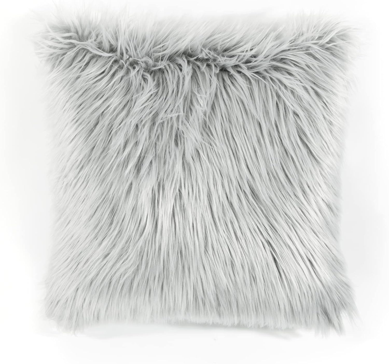 Lush Decor Mongolian Luca Soft Fluffy Faux Fur Decorative Throw Pillow Cover, Single, 20" W x 20" L, Gray - for Bed Or Couch