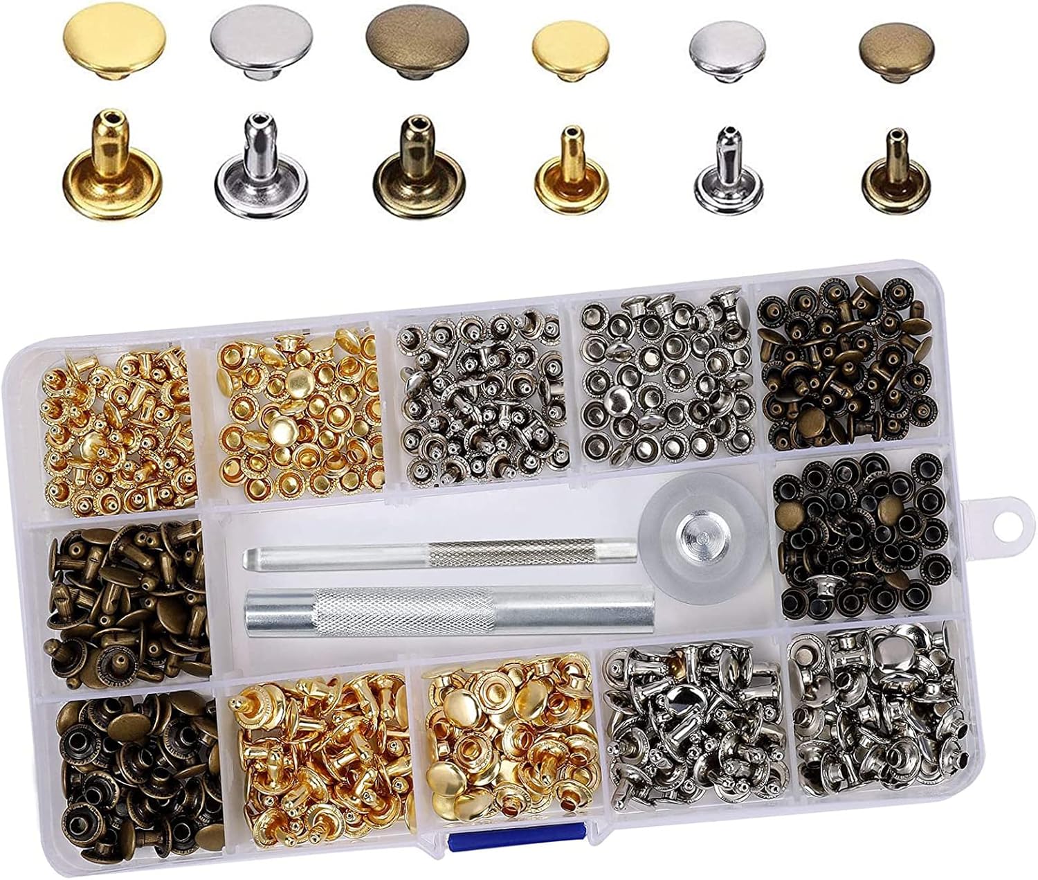 Runyu Set Di 360 Rivetti In Pelle, 4 Colori, Rivetti Cavi, 3 Misure, Borchie In Pelle, Senza Cuciture, Bottoni A Pressione In Metallo, Con Attrezzi Di Fissaggio, Rivet Per Portafoglio In Pelle - Foto 5