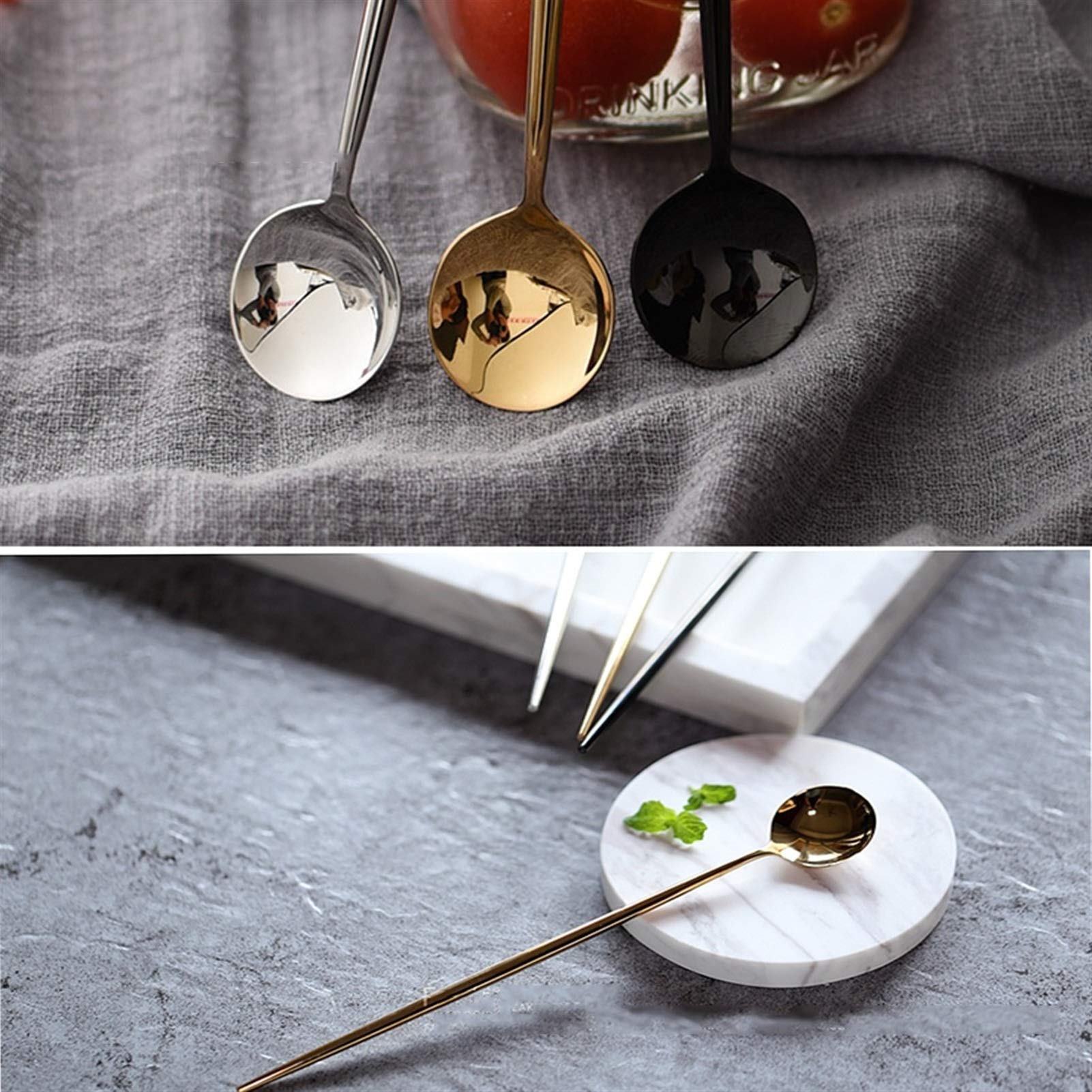Cucharas de Postre Oro de acero inoxidable, leche, bebidas, té de leche, leche en polvo, miel, cuchara de palo de remojo de café, cuchara de postre, comida occidental, bebida fría Mango largo ​Cuchara