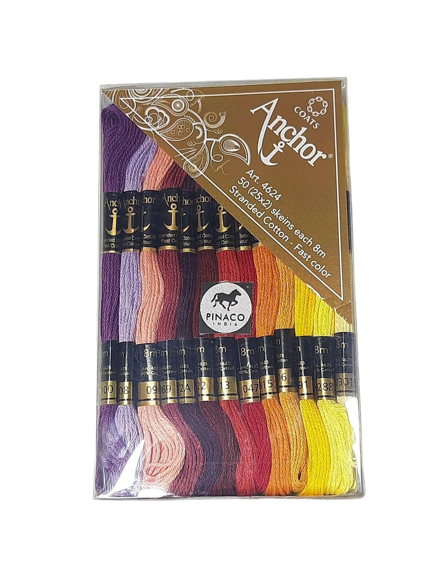 Pinaco India Anchor Stranded Cotton Assorted Skeins 02222 (8MTR Skeins 50 pcs = 2 Shade Of each 25 Shades)-image-16
