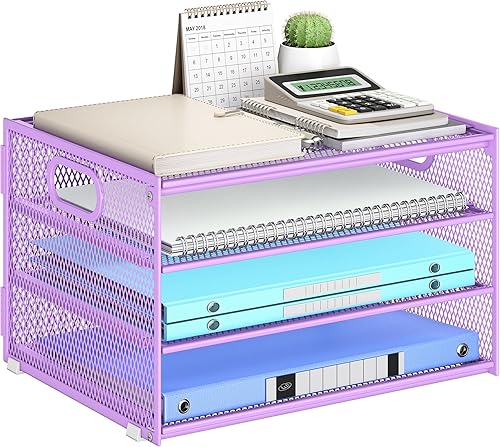 Miniatura 20 de Subekyu Organizador de escritorio de papel de 3 niveles con asa y 1 bandeja deslizable para cartas, clasificador de carpetas de archivos de papel