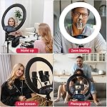 19 inch LED Ring Light LCD Display Touch Screen with Tripod Stand Dimmable Makeup Ring Light for Studio Portrait YouTube Vlog Video Shooting with Remote Controller, CRI>90
