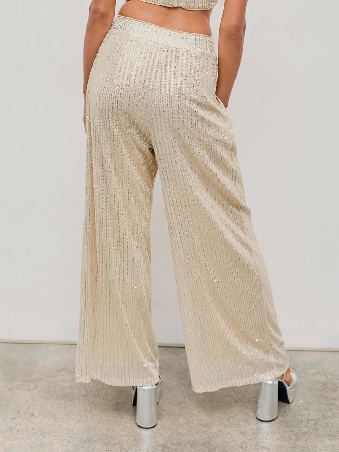 CIDER Sequins Mid Waist Straight Leg Trousers - Image 6