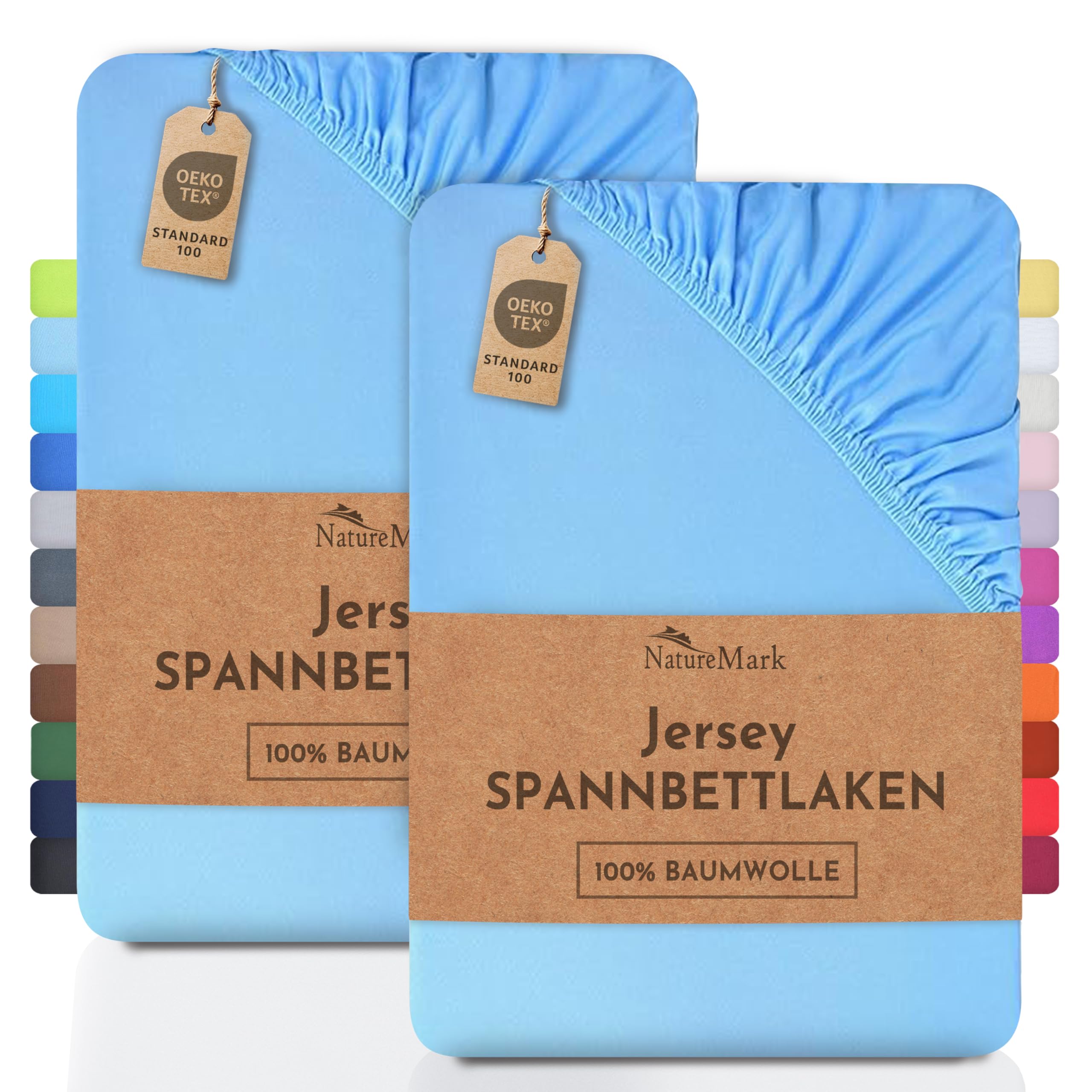 NatureMark Kinder Jersey Spannbettlaken 100% Baumwolle 70x140 cm hell blau